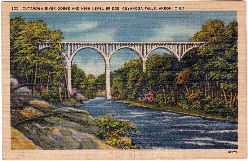 Cuyahoga River Gorge and High Level Bridge, Cuyahoga Falls, Akron, Ohio (Date Unknown) | Central News Company