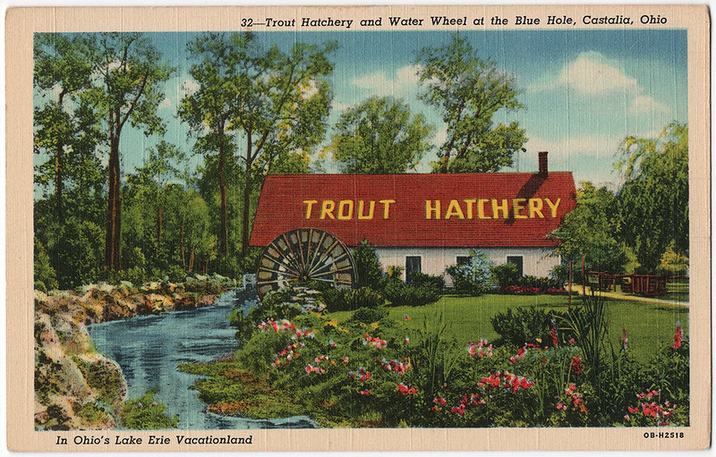 Trout Hatchery and Water Wheel at the Blue Hole, Castalia, Ohio (Date Unknown)