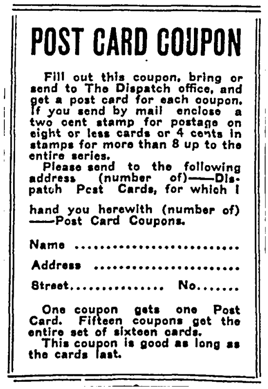 Columbus Dispatch Postcard Coupon from 1906